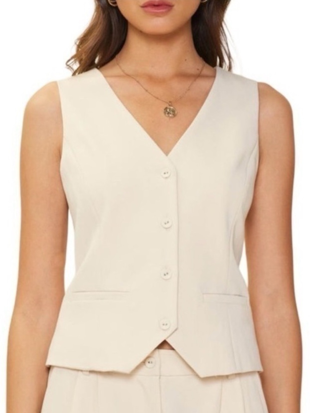 Skies Are Blue Buttoned Tailored Cream Vest